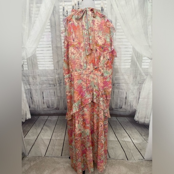 Alex Marie Plus Sz 24W Pink Teal Floral Halter Sleeveless Asymmetric Hem Easter - Picture 9 of 16